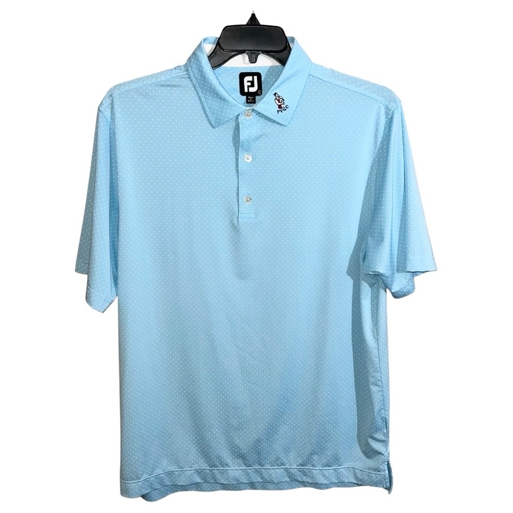 Footjoy Golf Polo Shirt Men’s L Light Blue White Polka Dots Short Sleeve